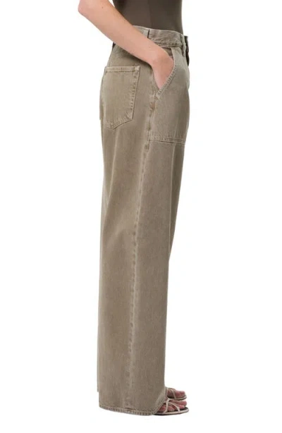 Agolde Sefton Pleated High Waist Barrel Jeans In Brown