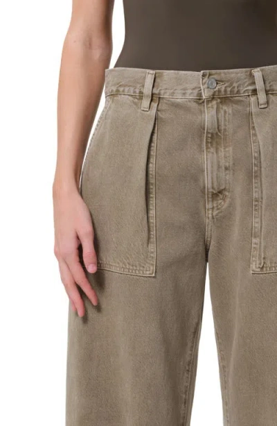 Agolde Sefton Pleated High Waist Barrel Jeans In Brown