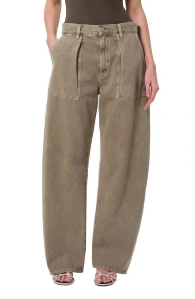 Agolde Sefton Pleated High Waist Barrel Jeans In Brown