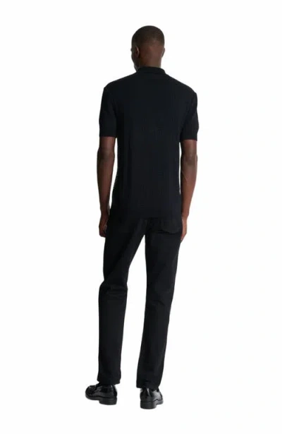 Balmain Wool And Linen Polo Shirt With Monogram Motif In Black