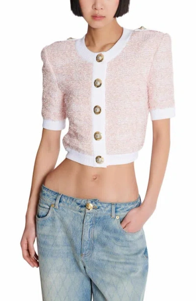 Balmain Short-sleeved Knit Cardigan In Multi