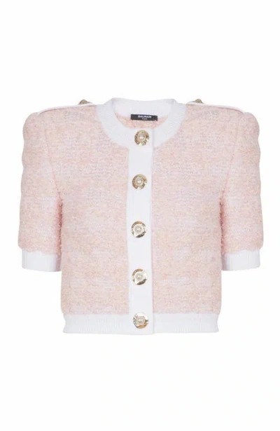 Balmain Short-sleeved Knit Cardigan In Multi