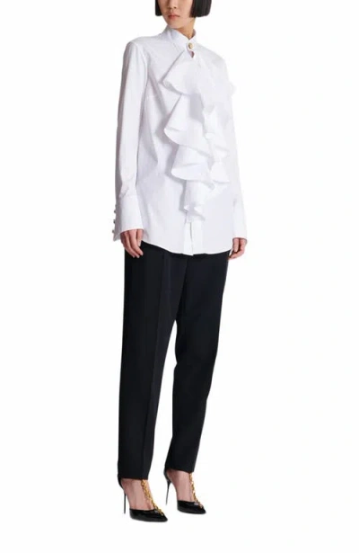 Balmain Ruffled Poplin Shirt In White