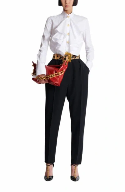 Balmain Ruffled Poplin Shirt In White