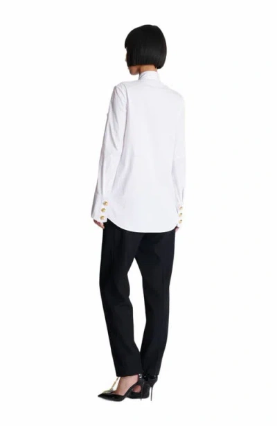 Balmain Ruffled Poplin Shirt In White