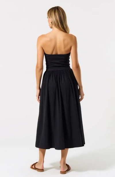 Modenaire Strapless Smocked Bodice Midi Dress With Flowy Skirt And Pockets