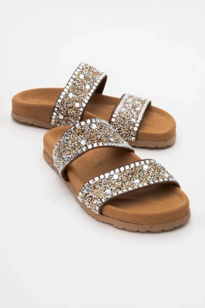 Forever & Always Shoes Jamie Leather Double Strap Slide Sandal With Stones