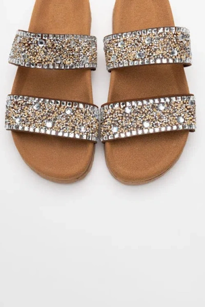 Forever & Always Shoes Jamie Leather Double Strap Slide Sandal With Stones