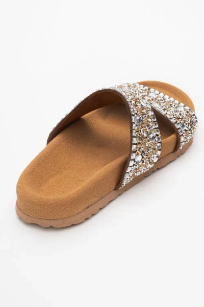 Forever & Always Shoes Jamie Leather Double Strap Slide Sandal With Stones