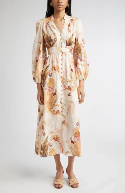 Zimmermann Ascension Linen Plunge Midi Dress