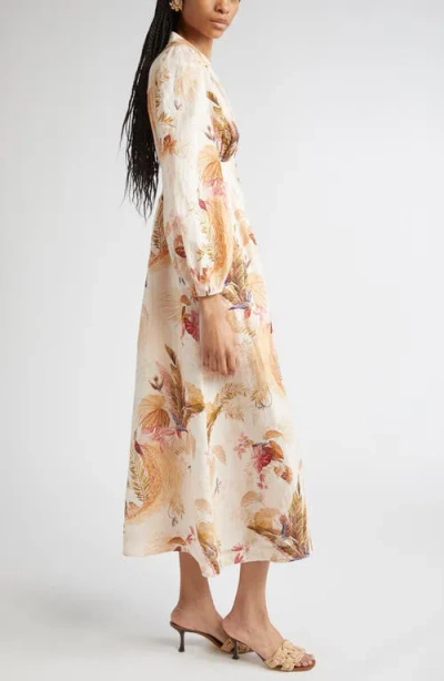 Zimmermann Ascension Linen Plunge Midi Dress