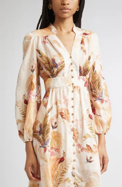 Zimmermann Ascension Linen Plunge Midi Dress