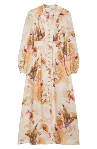 Zimmermann Ascension Linen Plunge Midi Dress