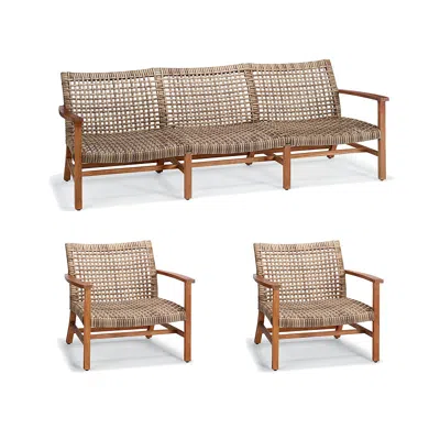 Frontgate Isola 3-pc. Sofa Set With Two Lounge Chairs In Natural Teak & Driftwood Wicker