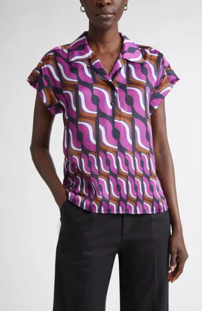St John Taylor Top In Vintage Block Print In Purple