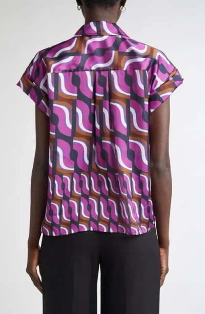 St John Taylor Top In Vintage Block Print In Purple
