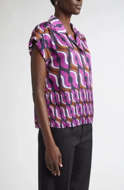 St John Taylor Top In Vintage Block Print In Purple