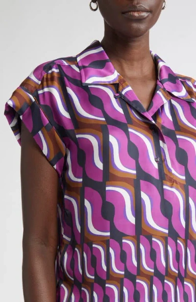 St John Taylor Top In Vintage Block Print In Purple