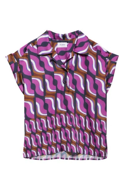 St John Taylor Top In Vintage Block Print In Purple