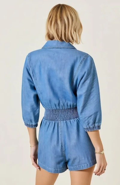 Modenaire Zip Front Romper With Smocked Waist And 3/4 Sleeves