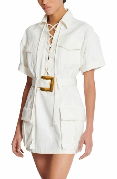 Balmain Cotton Gabardine Short Dress In White