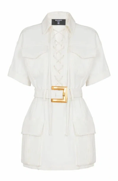 Balmain Cotton Gabardine Short Dress In White