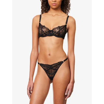 Lounge Womens Black Yasmine Balcony Underwired Lace Bra 34dd