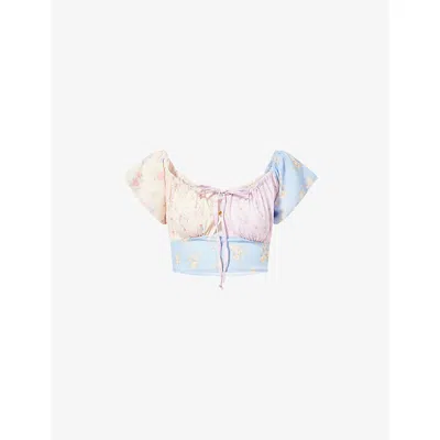 Gracejacob Womens Multi Cici Ruffle Woven Crop Top