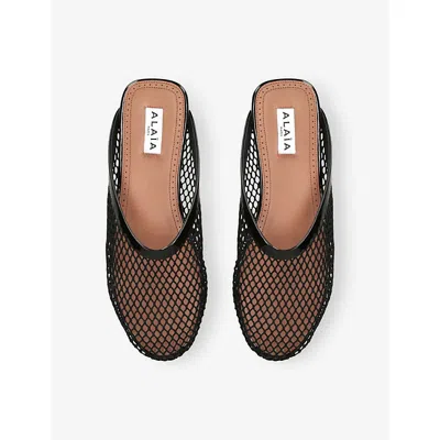 Alaïa Fishnet Flat Mules Rubber Sole In Black