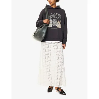 Ganni Oversize Cotton Sweatshirt With Hood And Graphic Print
