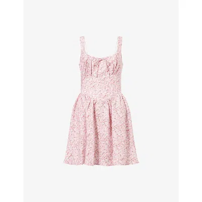 Reformation Daria Linen Sleeveless Basque-waist A-line Mini Dress In Pink