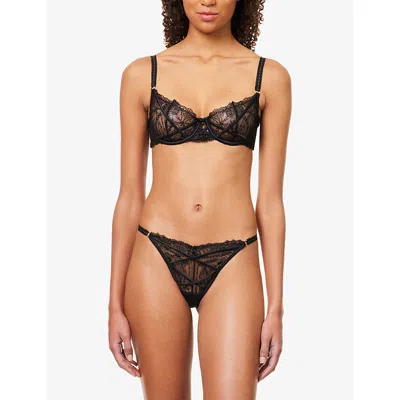 Lounge Womens Black Yasmine Floral Lace Thong Xs