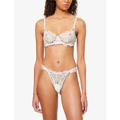 Lounge Womens Green Mirabel Embroidered G-string Lace Thong Xs