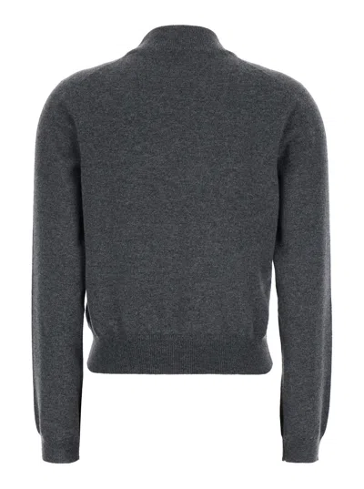 Brunello Cucinelli Grey Sweater With Mock Neck And Monil Detail On The Front