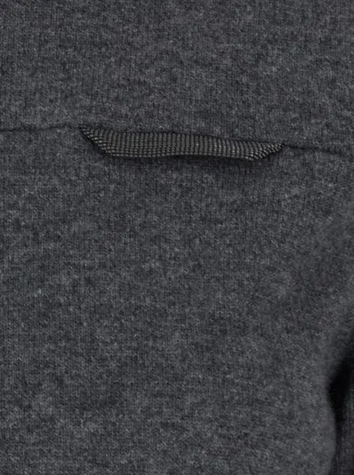 Brunello Cucinelli Grey Sweater With Mock Neck And Monil Detail On The Front