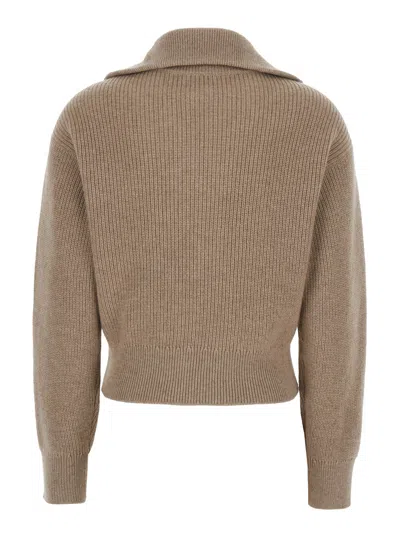 Brunello Cucinelli Cropped Cardigan With Shiny Flap Detail In Brown