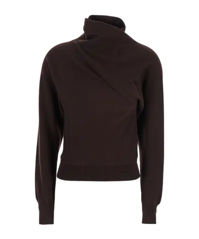Tom Ford Brown Sweater With High Neck In Cashmere And Cotton Blend Woman