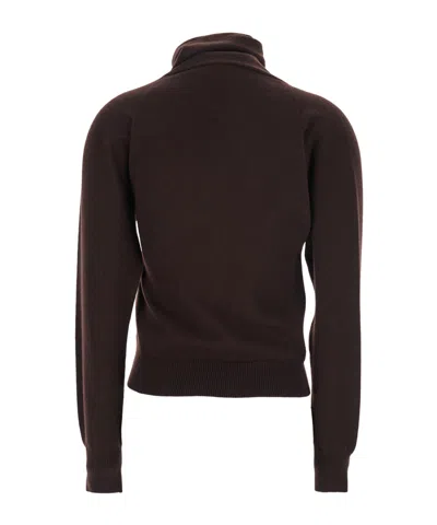 Tom Ford Brown Sweater With High Neck In Cashmere And Cotton Blend Woman