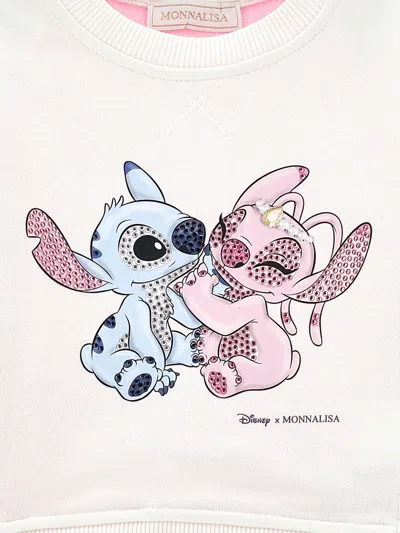 Monnalisa Stitch &amp; Angel Sweatshirt In White