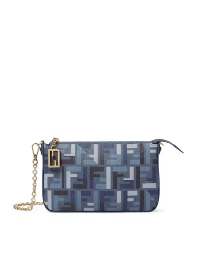 Fendi Pouch With Chain Baguette In Blue Ff Fabric Women In Blue