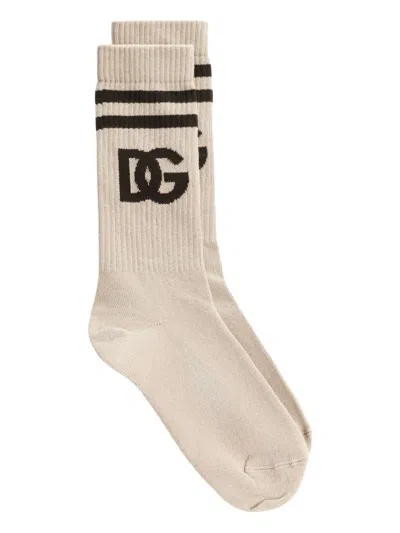 Dolce & Gabbana Intarsia-knit Logo Socks In Neutral