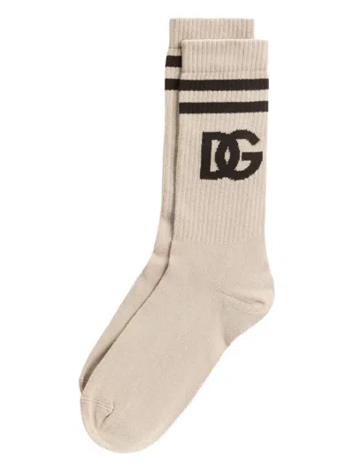 Dolce & Gabbana Intarsia-knit Logo Socks In Neutral