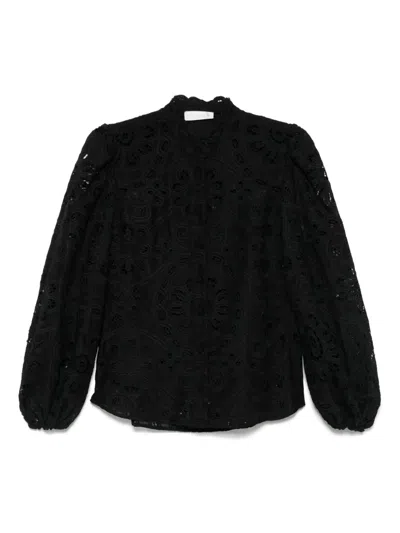 Zimmermann Rhiannon Guipure Lace Trim Cotton Shirt In Black