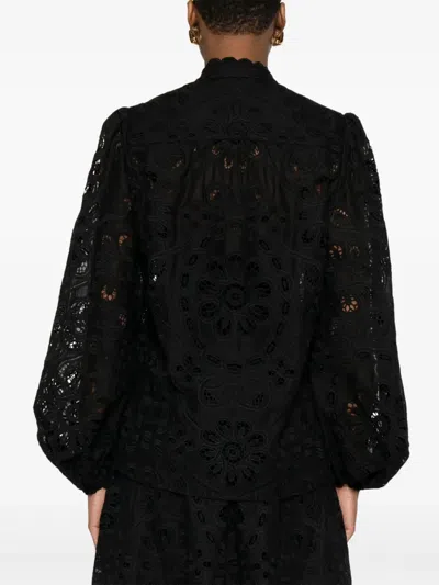 Zimmermann Rhiannon Guipure Lace Trim Cotton Shirt In Black
