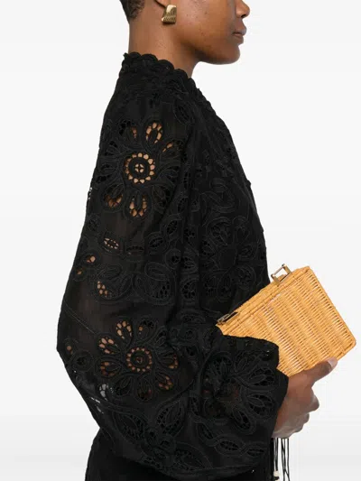 Zimmermann Rhiannon Guipure Lace Trim Cotton Shirt In Black