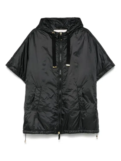 Max Mara Padded Cape With Hood In Water-repellent Canvas In Black