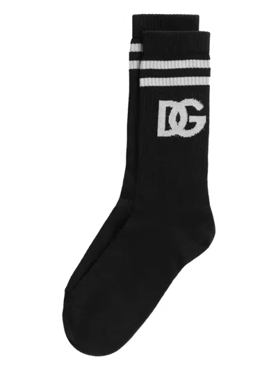 Dolce & Gabbana Intarsia-knit Logo Socks In Black