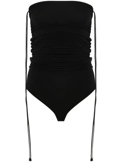 Wolford Fatal Draping Jersey Bodysuit In Black