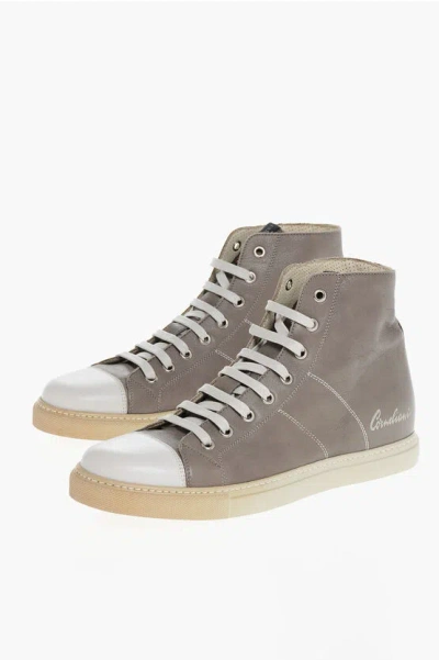 Corneliani Id Leather High-top Sneakers With Contrasting Details