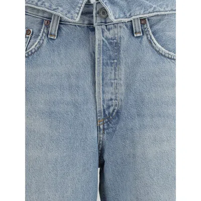 Agolde High Waist Frayed Hem Jeans In Blue